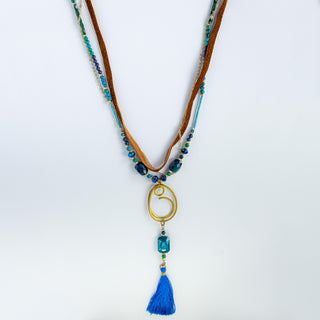 Bold Azure Leather Necklace