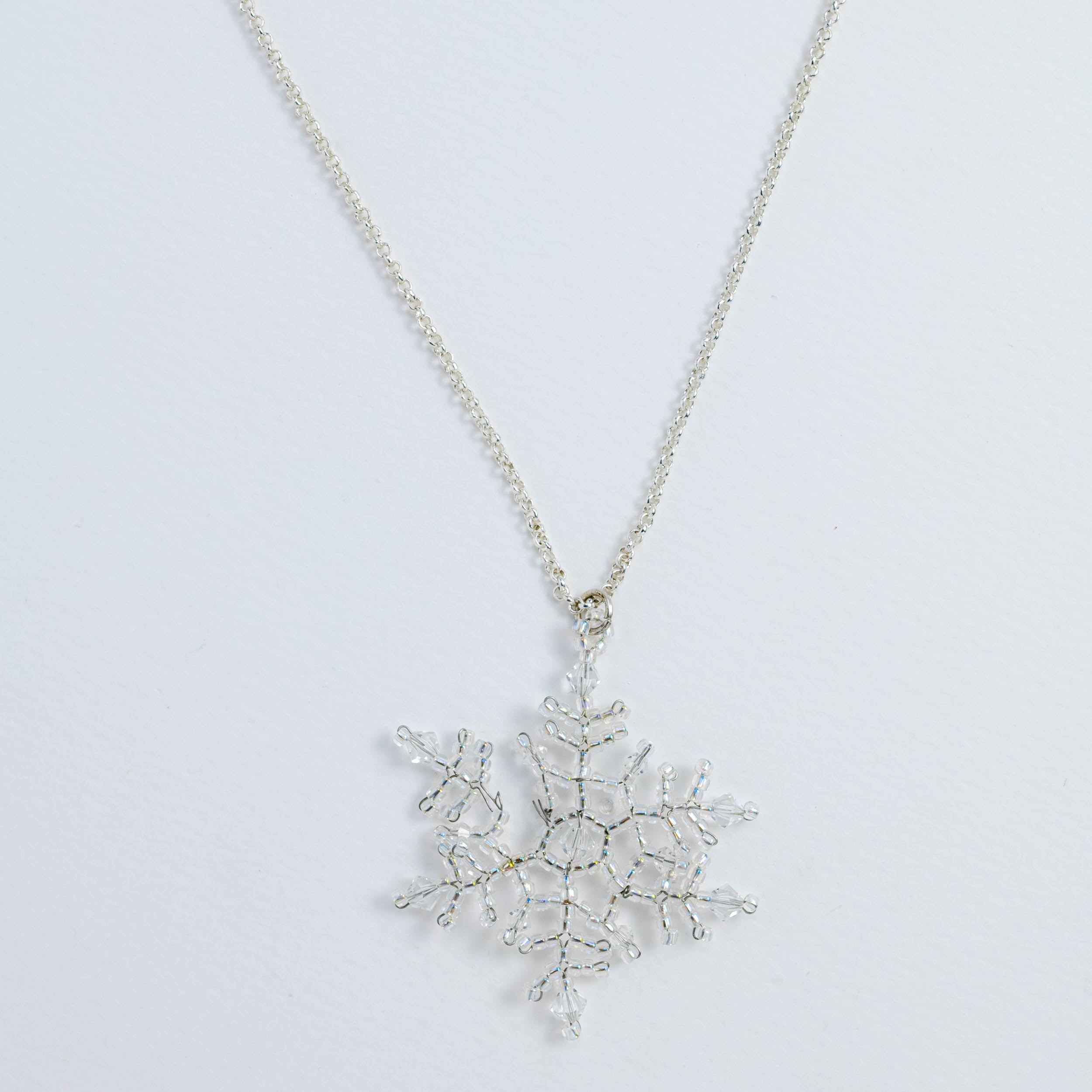 Snowflake Necklace Small Round Christmas Winter White Pendant – Clara Mae  Art